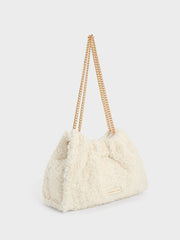 Charles & Ke*th - Cyrus Furry Slouchy Chain-Handle Bag - Cream-On Sale
