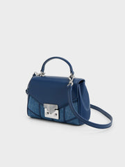 Charles & Ke*th - Eudora Denim Chevron Top Handle Bag - Denim Blue-On Sale