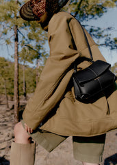 Polene -Mokki Mini Edition Textured Black with Ecru Stitching