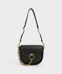 Charles & Ke*th -BECCA CHUNKY chain link saddle bag - BLACK-ON SALE