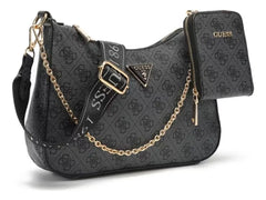 Gues* - Noelle Black Shoulder Bag-CHARCOAL LOGO