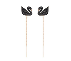 Swar*vski - Iconic Swan Rose Gold Plated Chain Earrings - 5351805-ON SALE