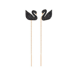 Swar*vski - Iconic Swan Rose Gold Plated Chain Earrings - 5351805-ON SALE