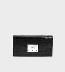 Charles & Ke*th - Croc-Effect Push Lock Flap Wallet - Black-On Sale
