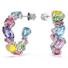Swar*vski -Gema hoop earrings Asymmetrical design, Mixed cuts, Small, Multicolored, Rhodium plated-5692412