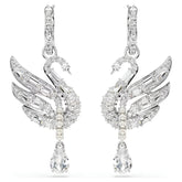 Swar*vski -Swan earrings Swan, White, Rhodium plated-5723388