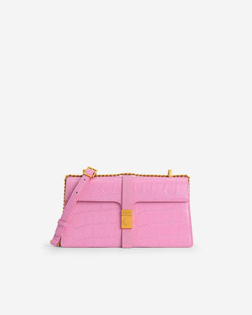 PEDR* -  Croc-Effect Crossbody Bag - Pink-ON SALE