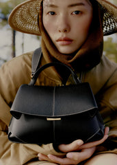 Polene -Mokki Mini Edition Textured Black with Ecru Stitching