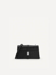 PEDR* - Leather Croc-Effect Shoulder Bag - Black-ON SALE
