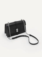 PEDR* - Leather Croc-Effect Shoulder Bag - Black-ON SALE
