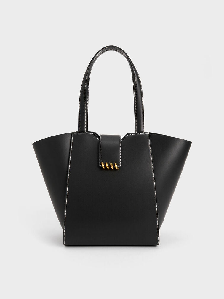 Charles & Ke*th -  Osiris Metallic Accent Trapeze Tote - Black -Defect -ON SALE