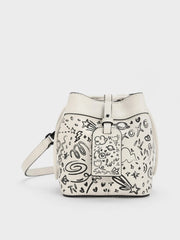 Charles & Ke*th -Cordele Printed Bucket Bag In Cream -On SALE