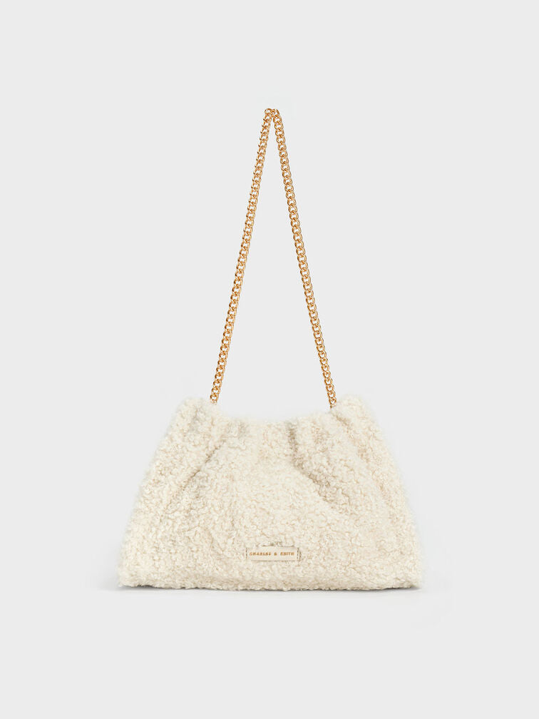 Charles & Ke*th - Cyrus Furry Slouchy Chain-Handle Bag - Cream-On Sale