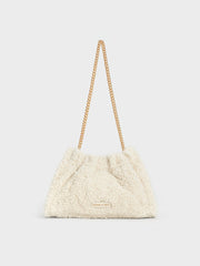 Charles & Ke*th - Cyrus Furry Slouchy Chain-Handle Bag - Cream-On Sale