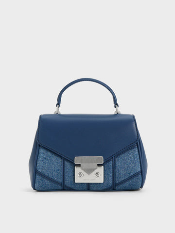 Charles & Ke*th - Eudora Denim Chevron Top Handle Bag - Denim Blue-On Sale