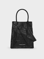 Charles & Ke*th - Matina Crinkle-Effect Elongated Tote Bag - Black-ON SALE