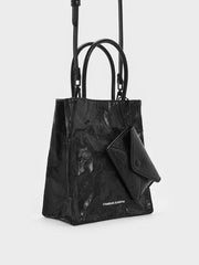 Charles & Ke*th - Matina Crinkle-Effect Elongated Tote Bag - Black-ON SALE