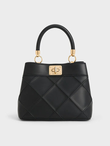 Charles & Ke*th - Eleni Quilted Top Handle Bag - Black
