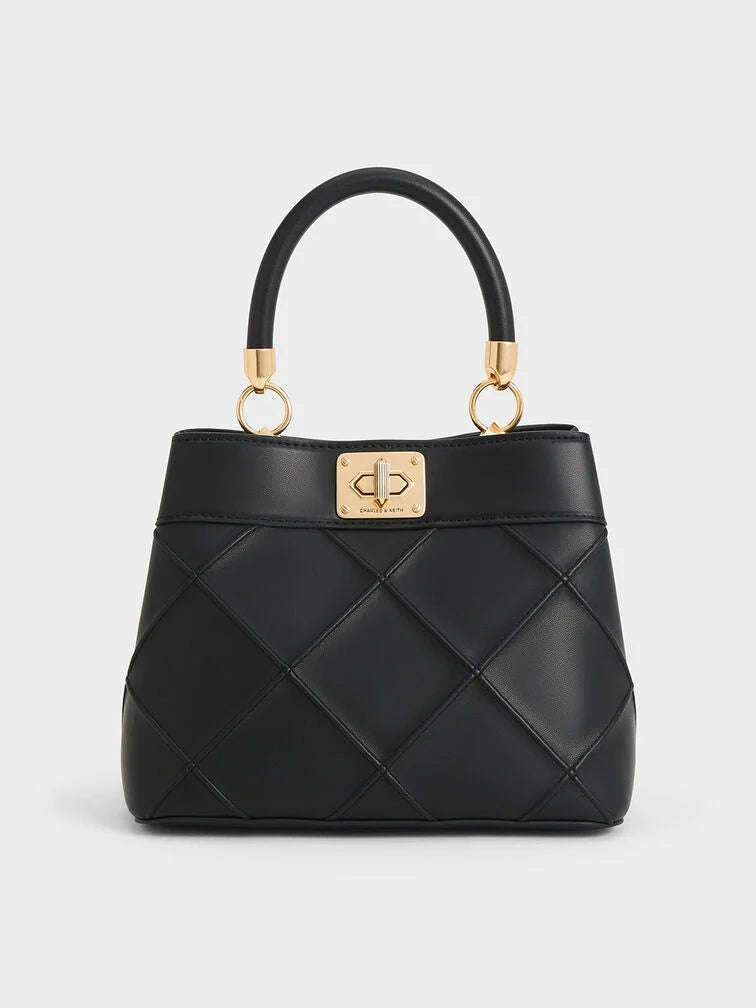 Charles & Ke*th - Eleni Quilted Top Handle Bag - Black