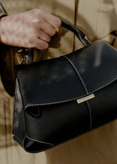 Polene -Mokki Mini Edition Textured Black with Ecru Stitching