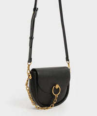 Charles & Ke*th -BECCA CHUNKY chain link saddle bag - BLACK-ON SALE