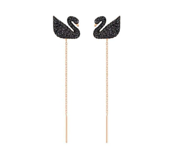 Swar*vski - Iconic Swan Rose Gold Plated Chain Earrings - 5351805-ON SALE