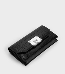 Charles & Ke*th -  Croc-Effect Push Lock Flap Wallet - Black-On Sale