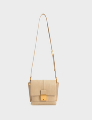 Charles & Ke*th - Beige Juniper Metallic Push Lock Crossbody Bag-ON SALE -MINOR DEFECT