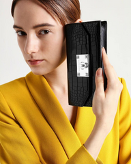 Charles & Ke*th -  Croc-Effect Push Lock Flap Wallet - Black-On Sale