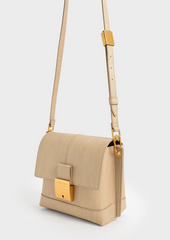 Charles & Ke*th - Beige Juniper Metallic Push Lock Crossbody Bag-ON SALE -MINOR DEFECT