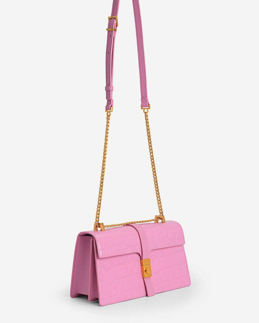 PEDR* -  Croc-Effect Crossbody Bag - Pink-ON SALE