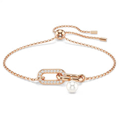 Swar*vski -Constella bracelet Crystal pearl, Round cut, White, Rose gold-tone plated-5728588
