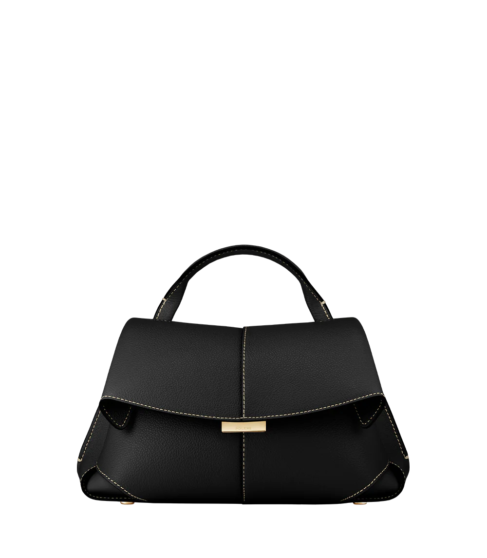 Polene -Mokki Mini Edition Textured Black with Ecru Stitching