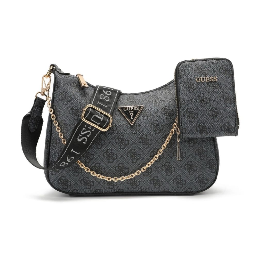 Gues* - Noelle Black Shoulder Bag-CHARCOAL LOGO